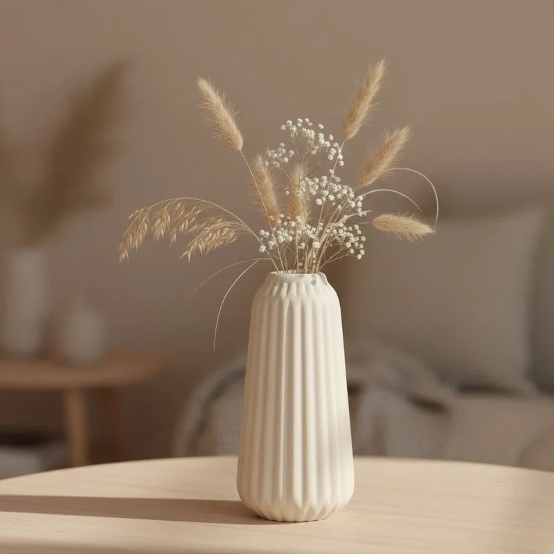 Flutia Ribbed Cylindrical Ceramic Vase - Ivory media 1