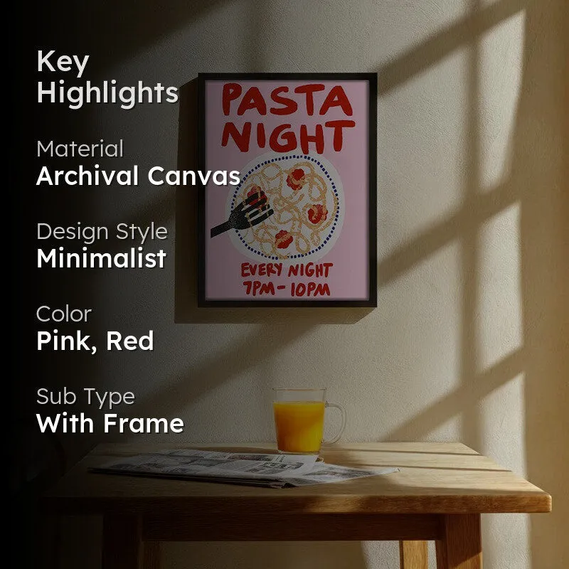 Pasta Night Archival Canvas Wall Art - Black media 2