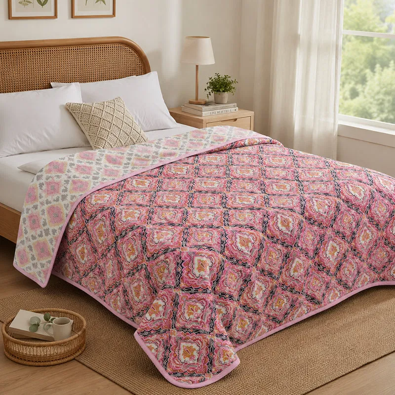 Kapali Astract Reversible Cotton Dohar (Pink)  - 180 GSM - 1