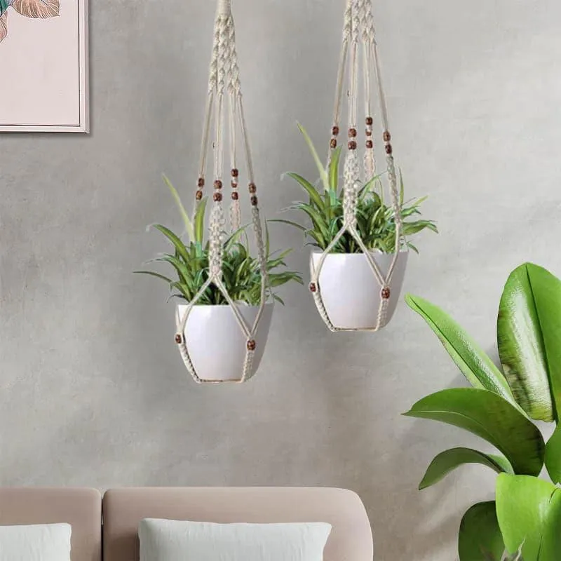 Beaded Macrame Plant Hanger - Set Of Two media 1