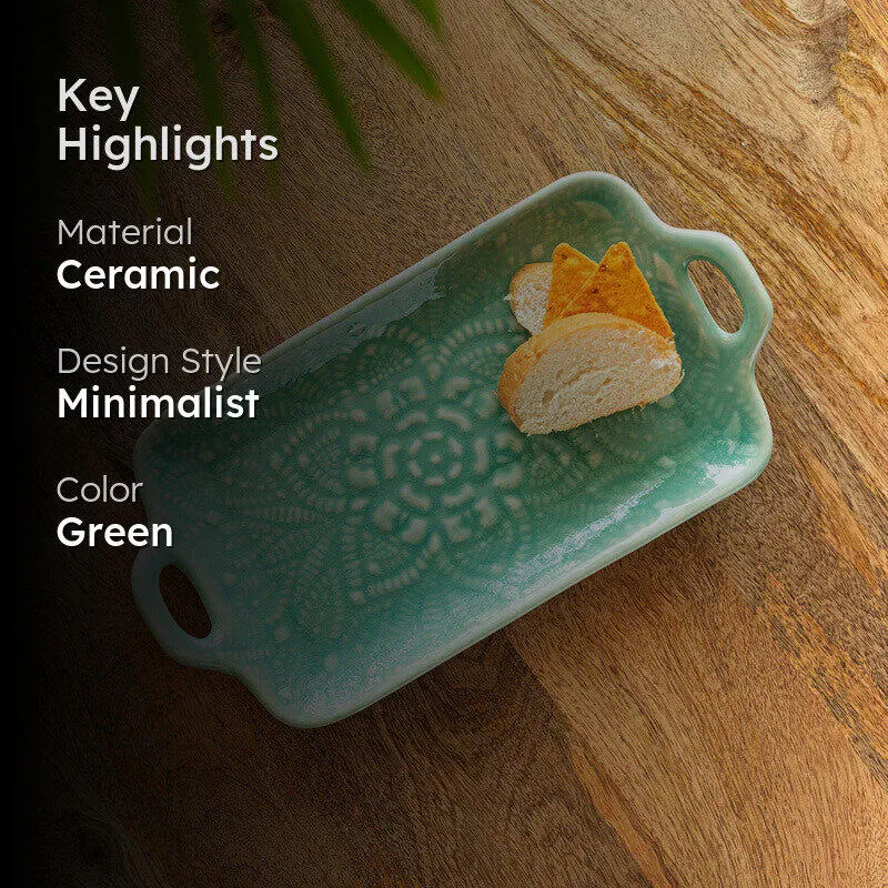 Oceano Green Hand Glazed Serving Tray media 2