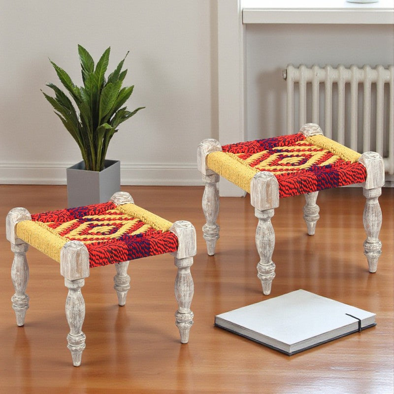 Javex Sheesham Wooden Stools (Multicolor) - Set Of Two
