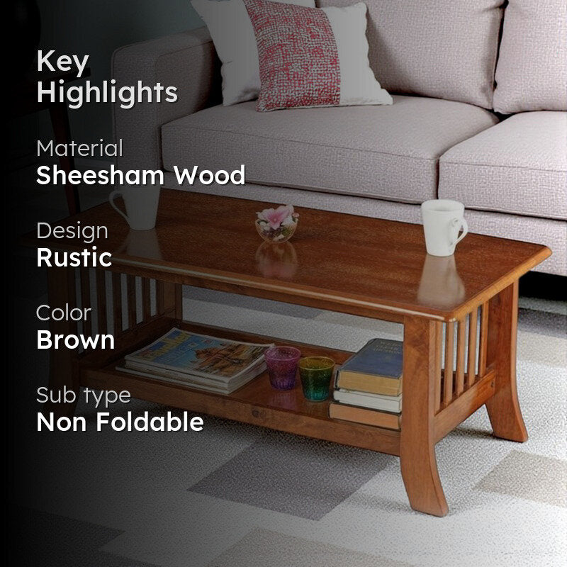 Bravon Sheesham Wooden Center Table - Brown media 2