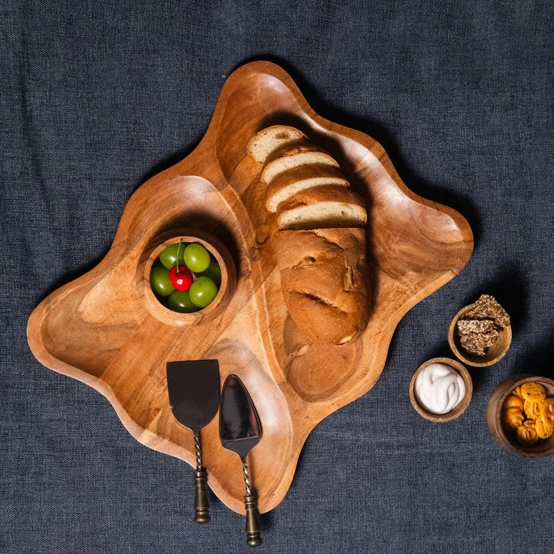 Labyrinth Wood Serving Platter with Dip Bowl - Two Piece Set media 1