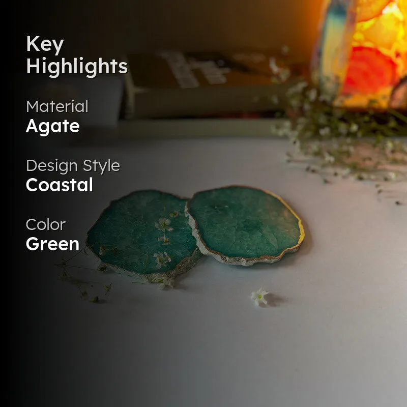 Byrona Handcrafted Crystal Agate Coaster (Green) - Set Of Two media 2