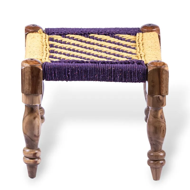 Calon Sheesham Wooden Bench with Stools (Yellow,Purple) - Three Piece Set media 6