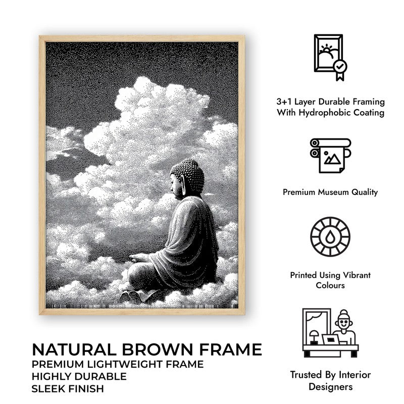 Buddha In Clouded Serenity I Wall Painting With Brown Frame media 9