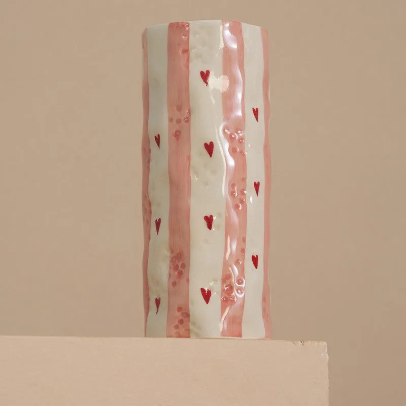 Monoline Stripe Tall Ceramic Vase - Pink media 3