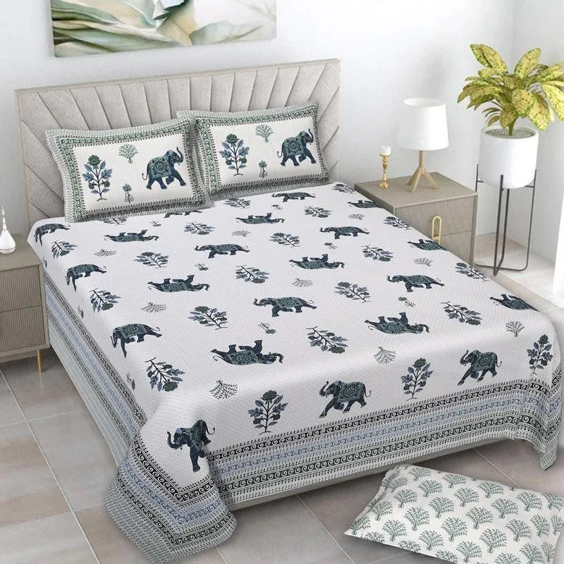 Gajesara Ethnic Cotton Bedsheet (Blue) - 160 TC media 1