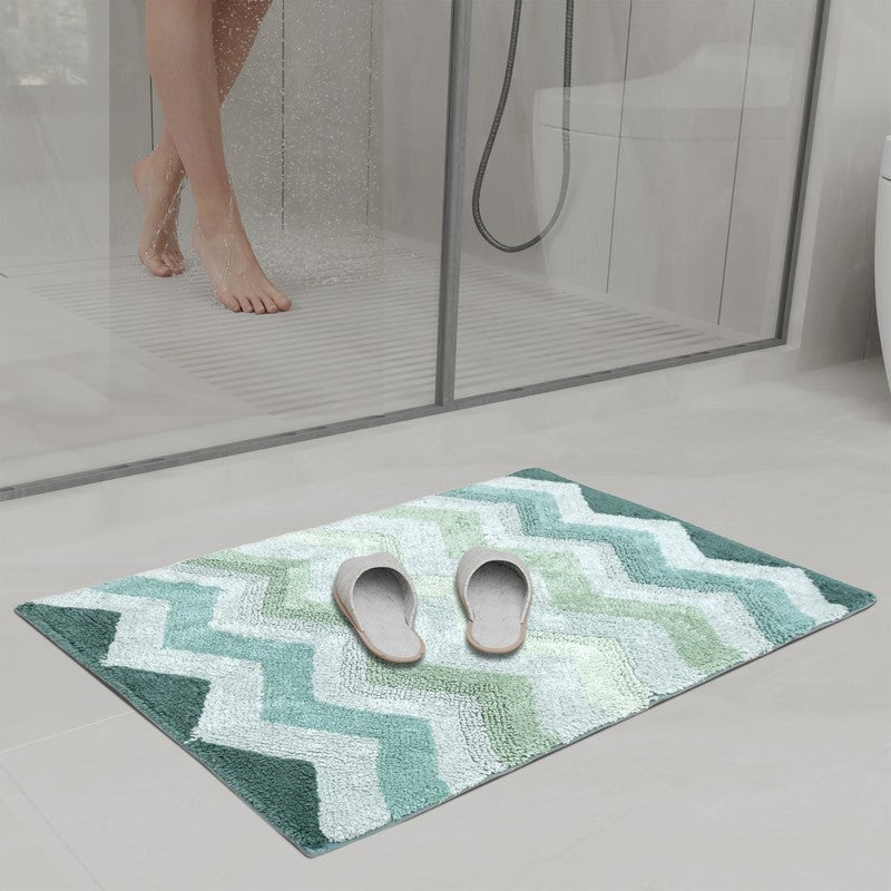 Steplyn Chevron Cotton Bath Mat - Green media 3