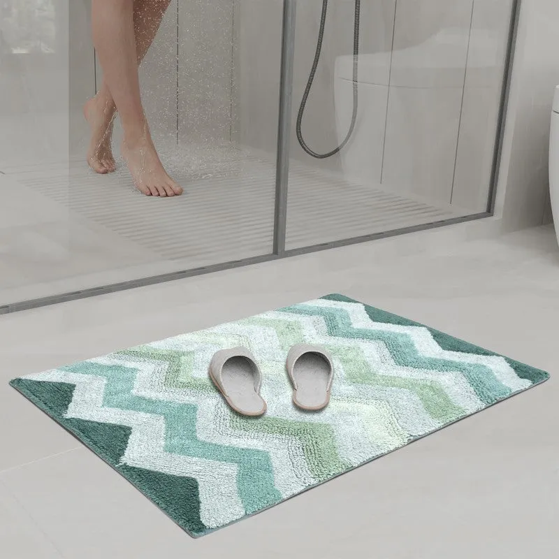 Steplyn Chevron Cotton Bath Mat - Green media 3