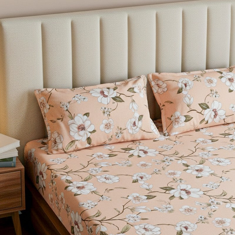 Advina Floral Bedhseet - Beige Cotton Bedsheet - 180 TC media 3