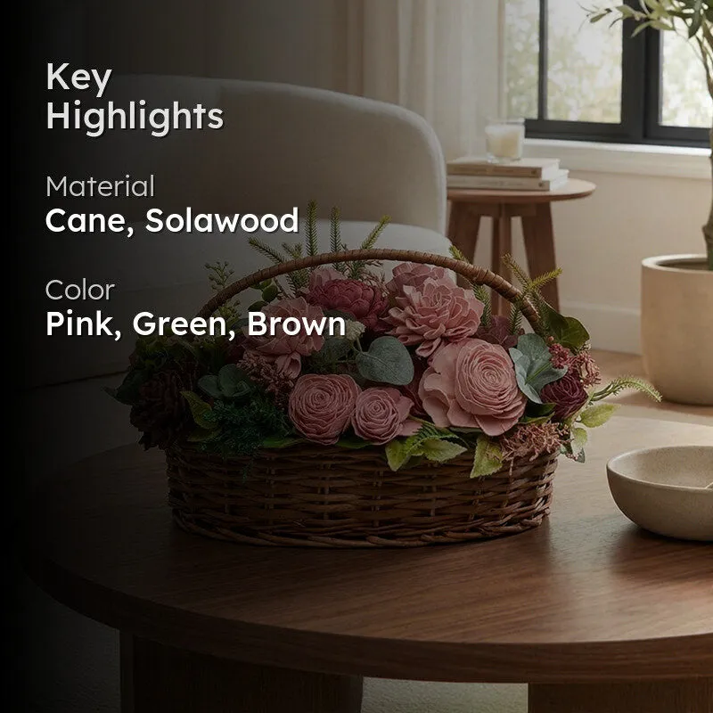Baby Pink Solawood Artificial Flower Basket media 2