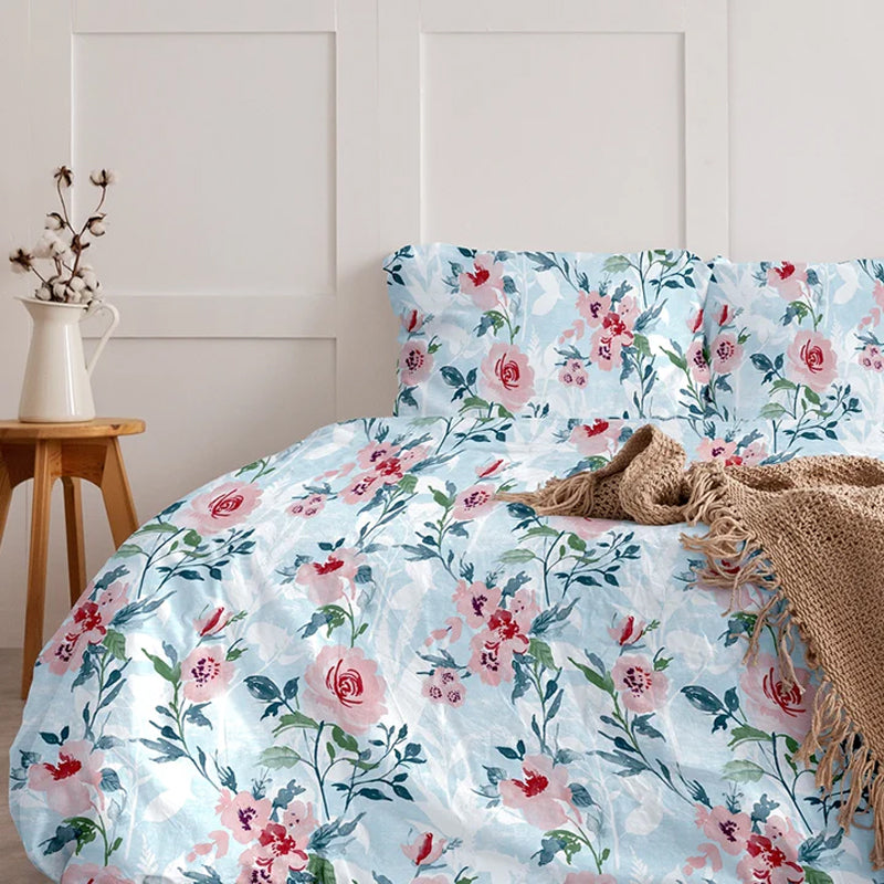 Soft Camellias Printed Cotton Duvet Cover - Pink media 5