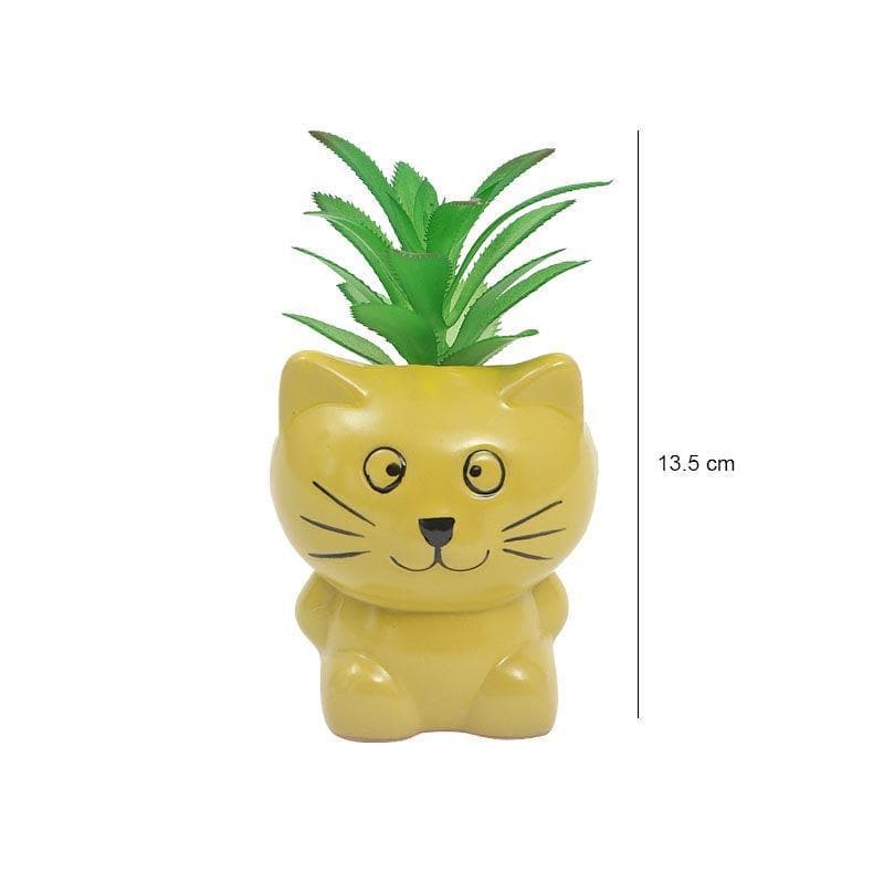 Faux Agave In Cat Face Pot - 14 cms media 5