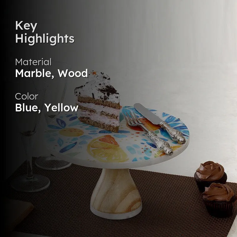 Pietra Wood Printed Marble & Wood Cake Stand media 2