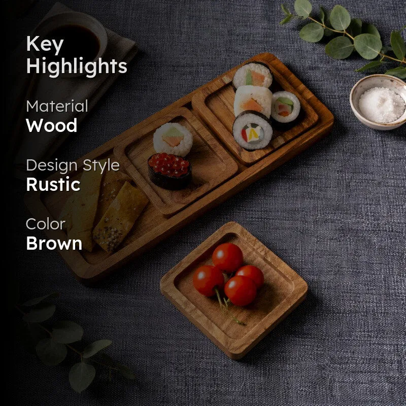 Trinity Wood Sectioned Serving Platter - Four Piece Set media 2