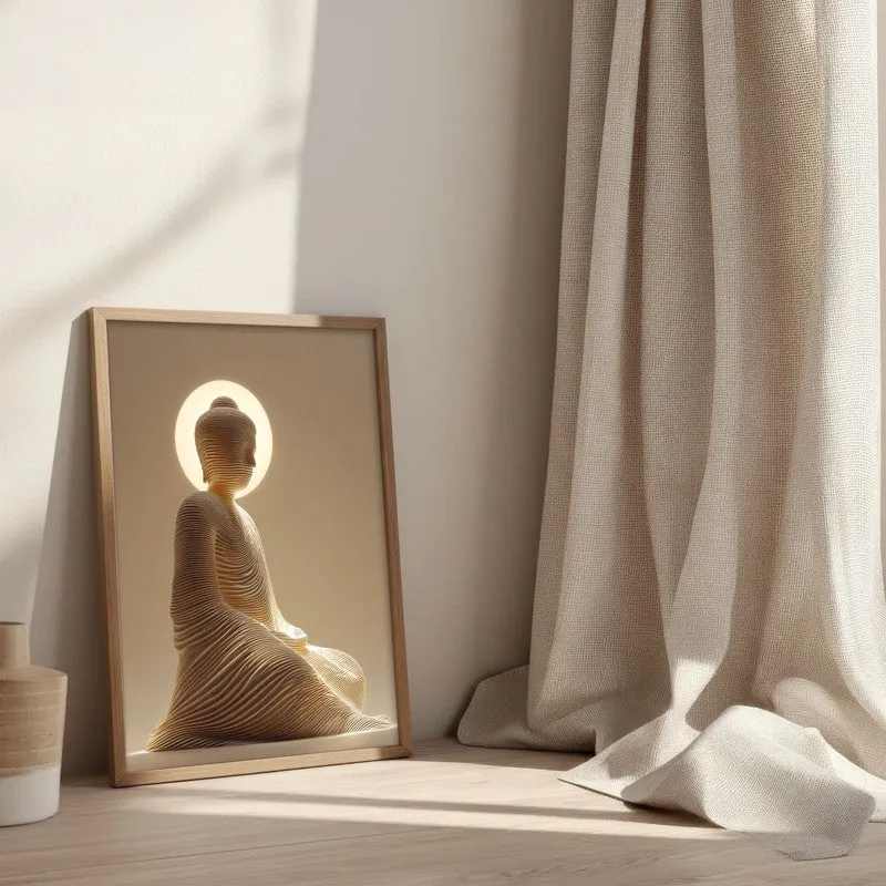 Ascension of the Buddha Archival Paper Wall Painting With Brown Frame media 3
