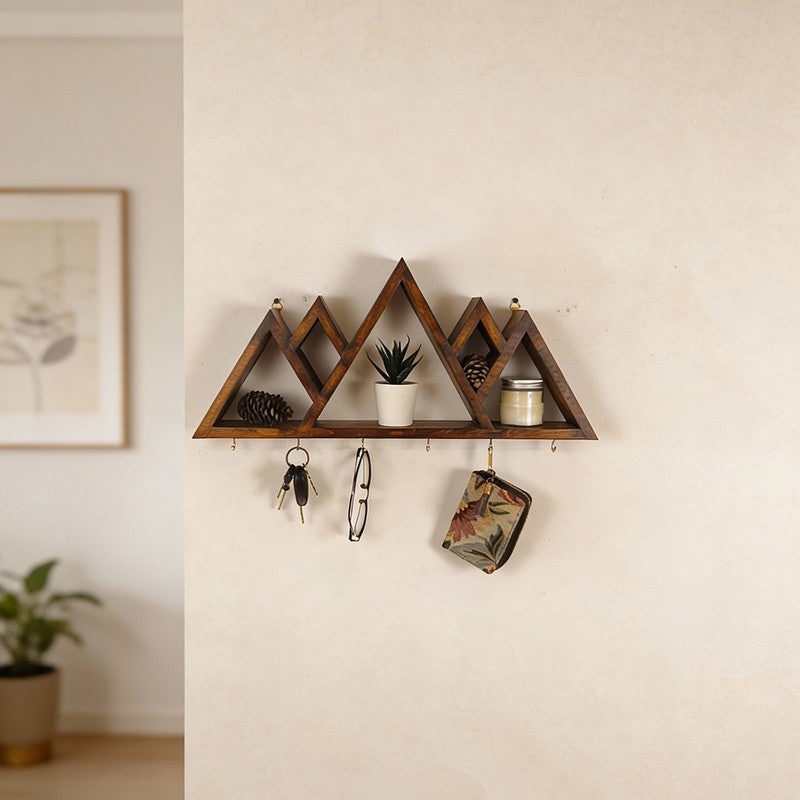 Parvata Wooden Wall Shelf Organiser with Key Holders