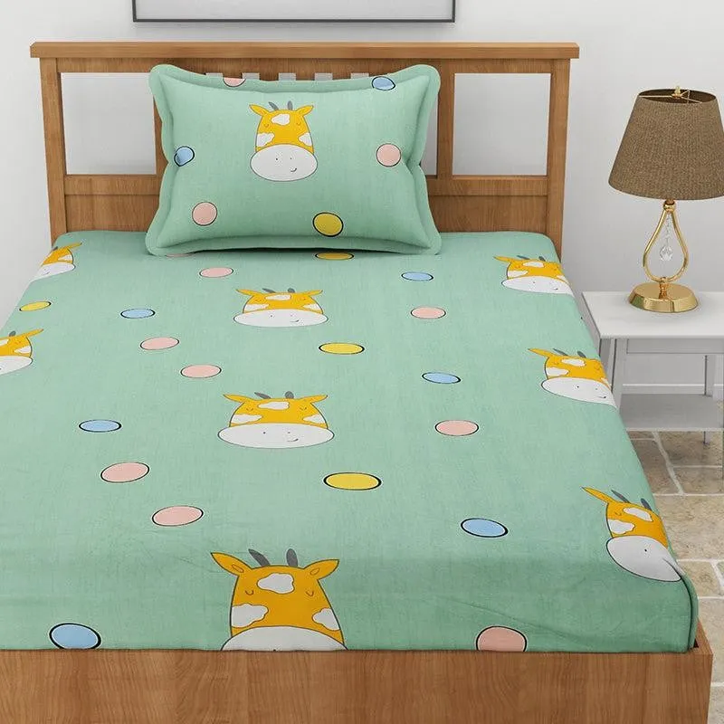 Party Moo Kids Microfiber Bedsheet (Emerald Green) - 130 GSM media 1