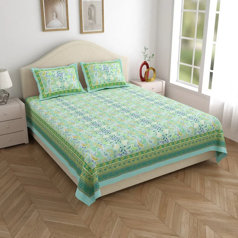Royal Pattern Cotton Bedsheet (Blue,Green,White) - 120 TC media 1