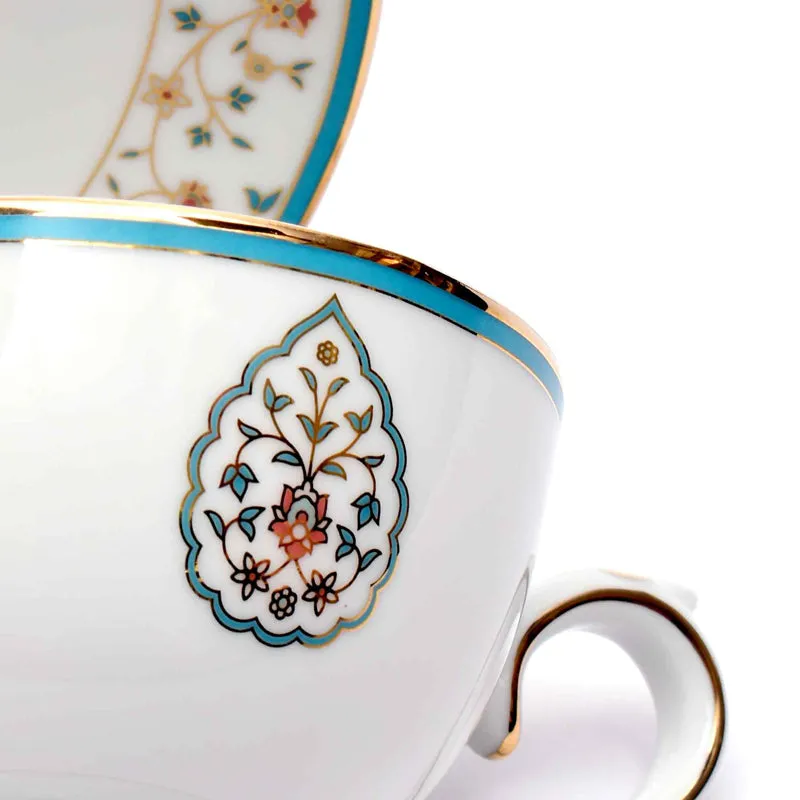 Gilded Mavi 24k Gold Brushed Porcelain Tea Set With Tea Pot - Seventeen Piece Set media 7