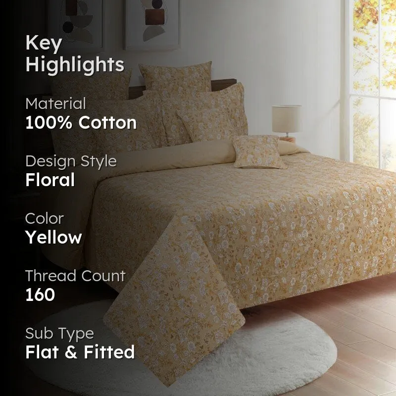 Swayam Arza Floral Cotton Bedsheet (Yellow) - 160 TC media 2