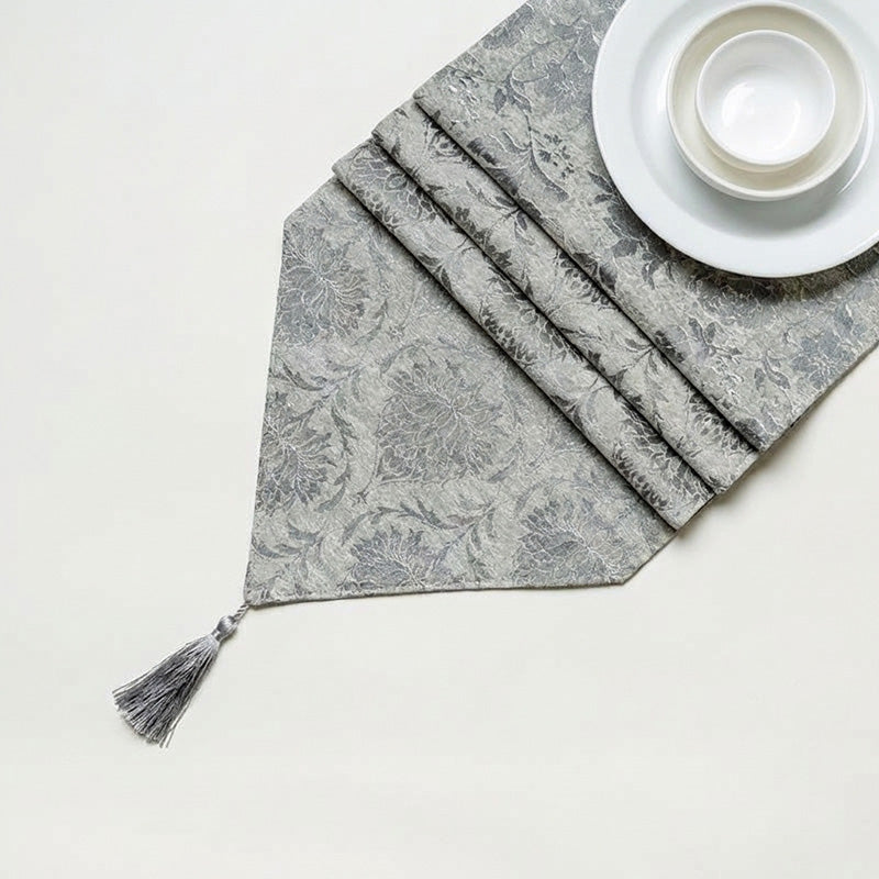 Italian Rose Jacquard Table Runner- Grey media 4