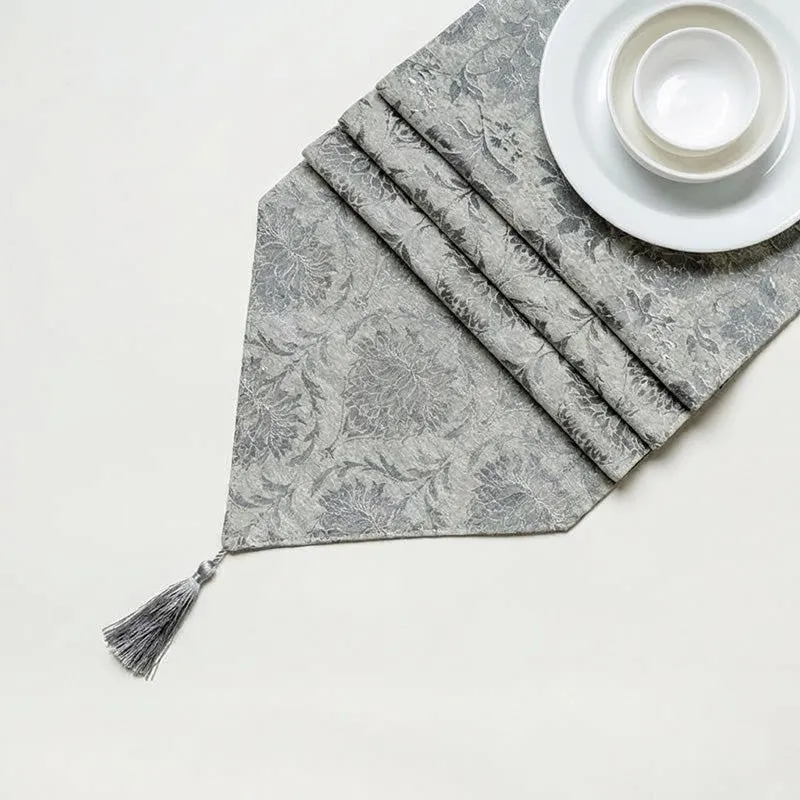 Italian Rose Jacquard Table Runner- Grey media 4