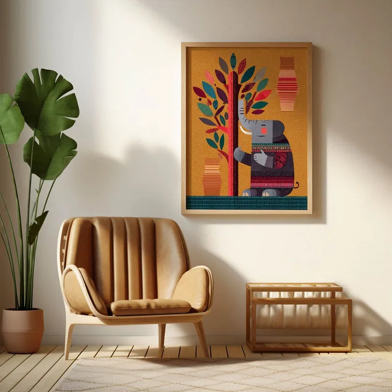 Playful Elephant Canvas Wall Painting With Brown Frame media 8