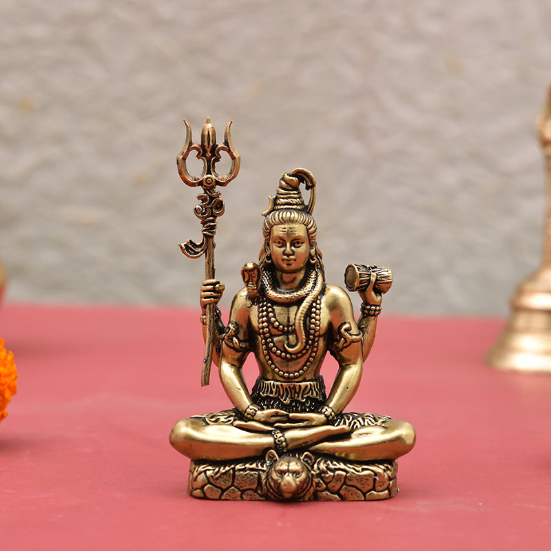 Blessed Bholenath Brass Idol - Gold media 6