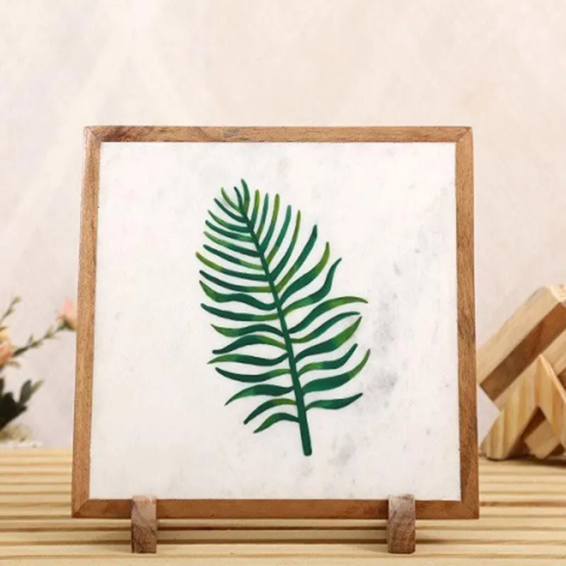Palm Leaf Hand Painted Marble Showpiece media 1
