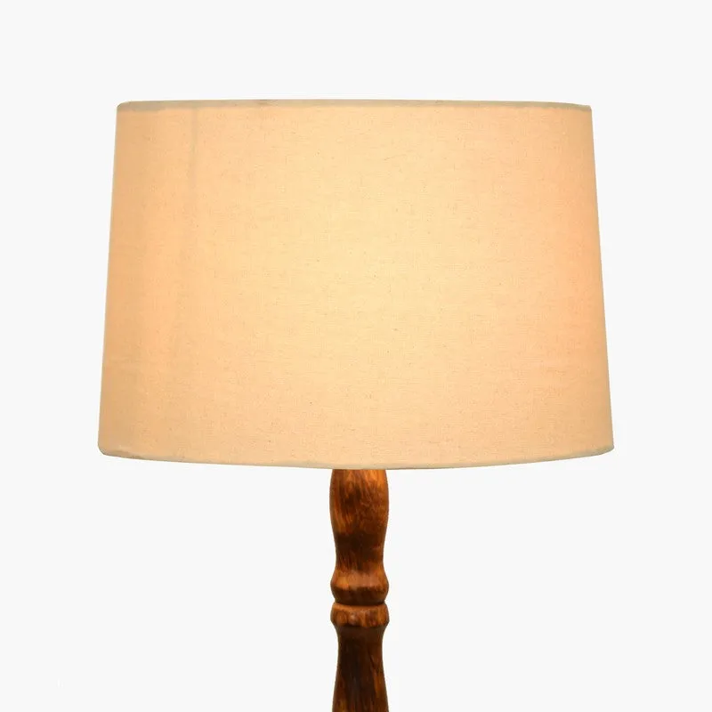 Heritage Turned Wooden Floor Lamp - Ivory & Brown media 4