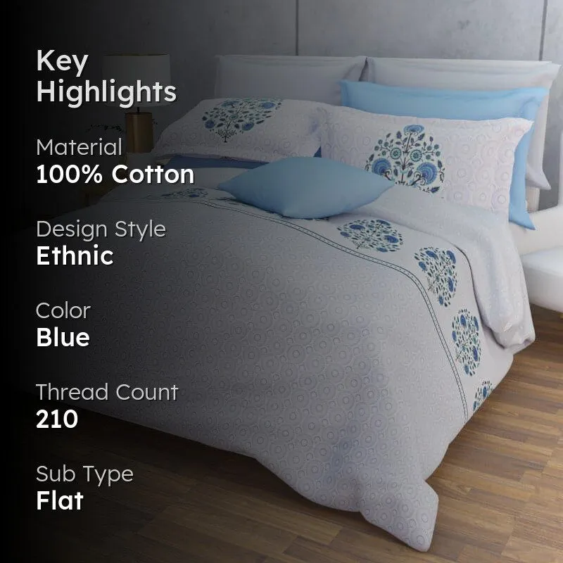 Awana Ethnic Cotton Bedsheet (Blue) - 210 TC media 2