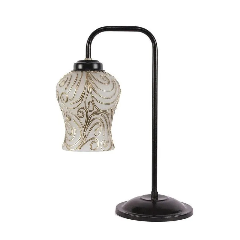 Embossed Arch Glass Table Lamp - White,Gold media 3
