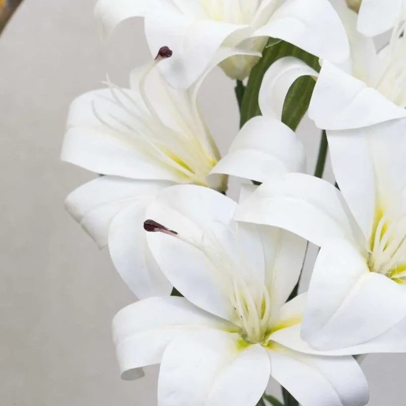 Realistic Artificial Lily Flower Bunch - White media 4