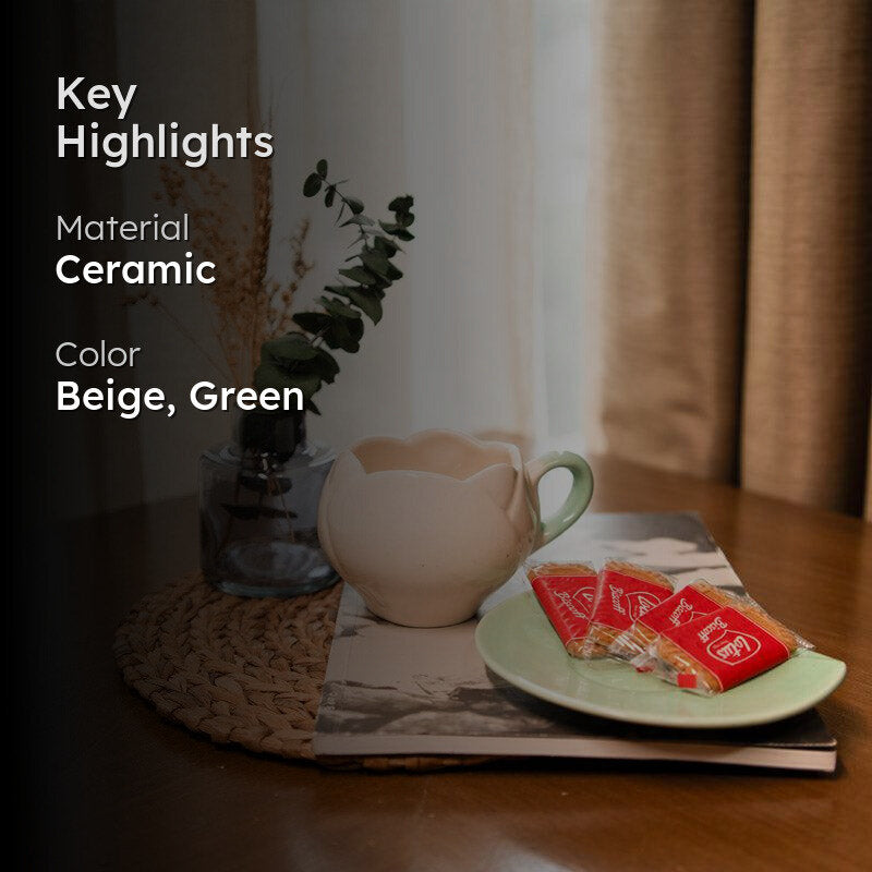 Tulip Glaze White & Green Mug & Saucer (300 Ml) - Two Piece Set media 2