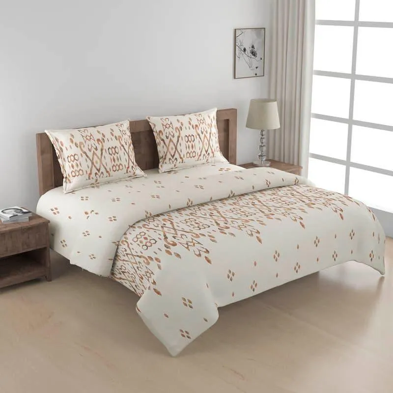 Swayam Akshit Ethnic Cotton Bedsheet (Beige) - 200 TC media 1