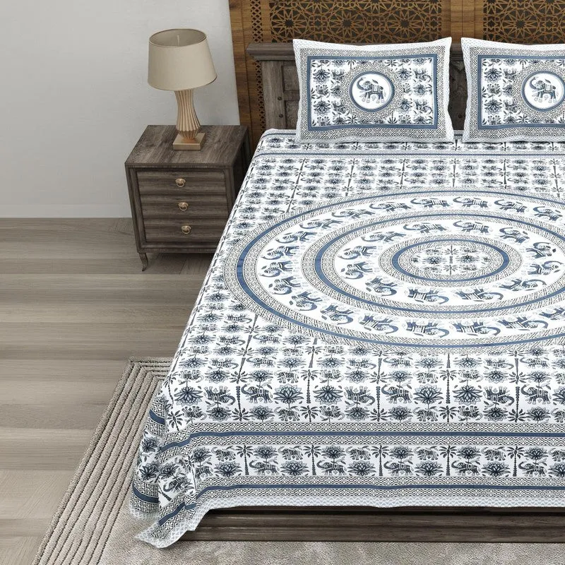 Petalel Cotton Bedsheet (White,Blue) - 240 TC media 3