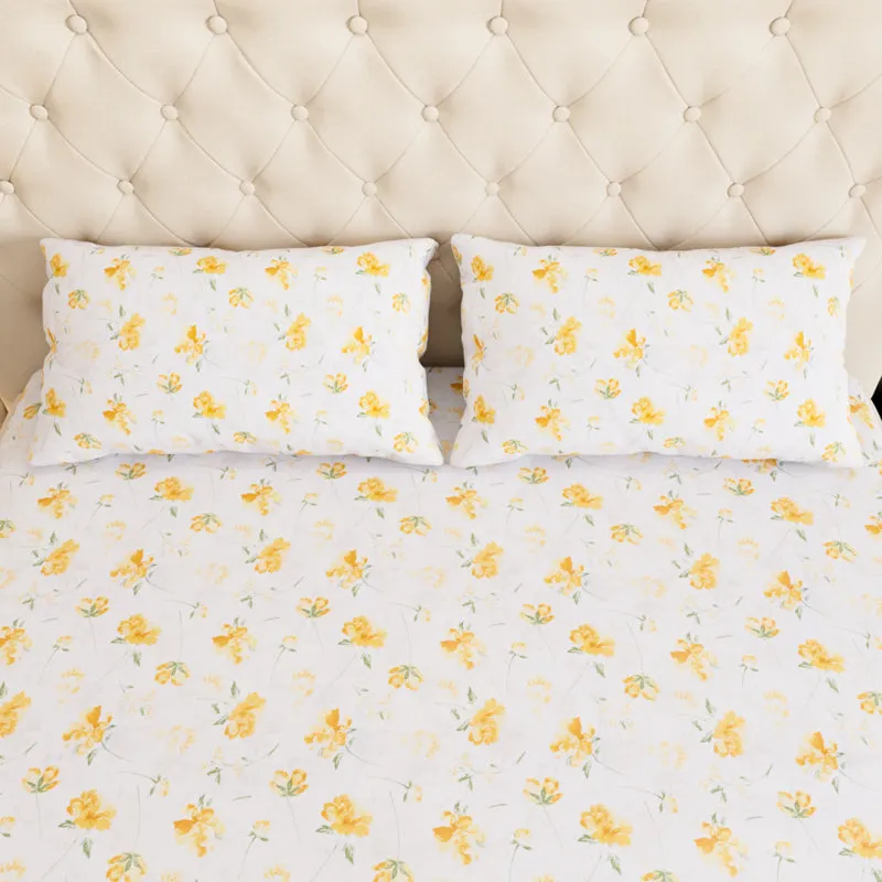 Leaflet Floral Cotton Bedsheet (Yellow) - 180 TC media 5