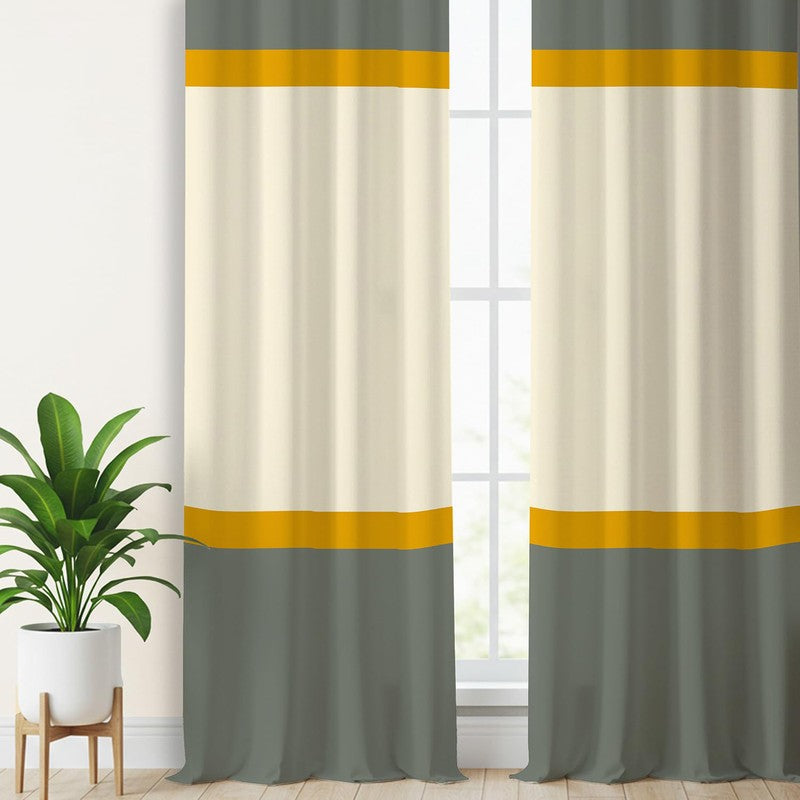 Urban Space Dual Tone Multicolor Cotton Curtains - Set Of Two