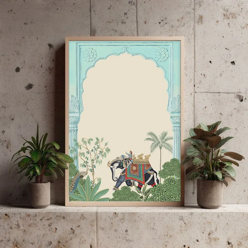 Eka Gaja Framed Jharokha Canvas Archival Canvas Wall Painting - Natural Brown Frame media 3