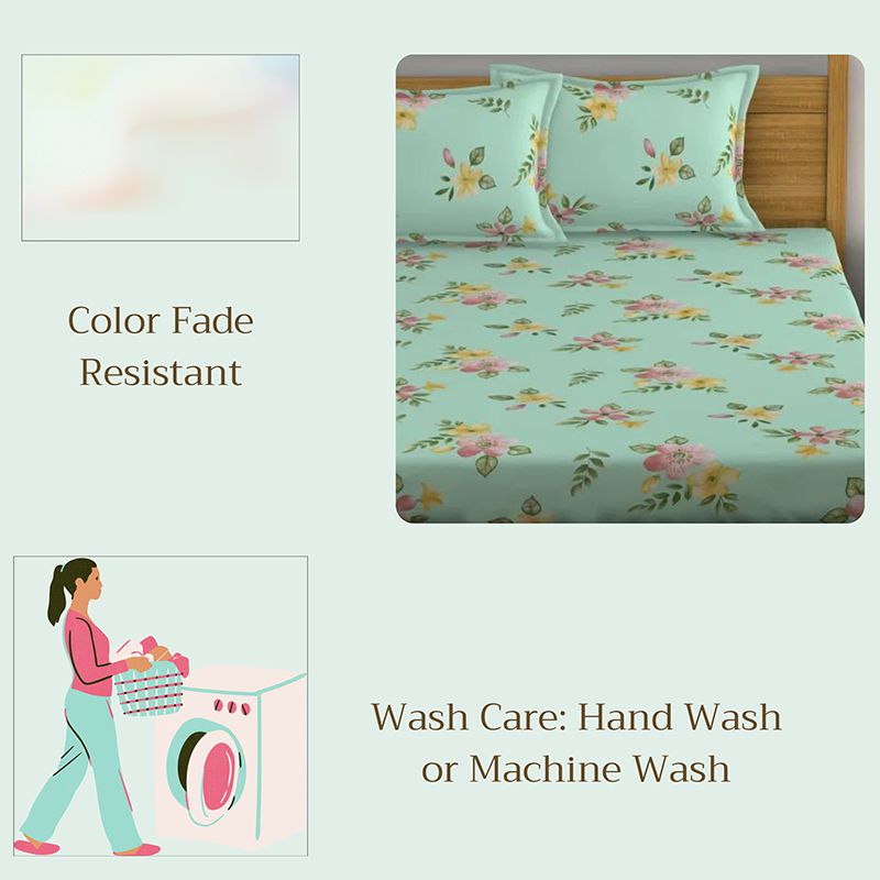 Clemeta Floral Microfiber Bedsheet (Light Green) - 130 GSM media 7