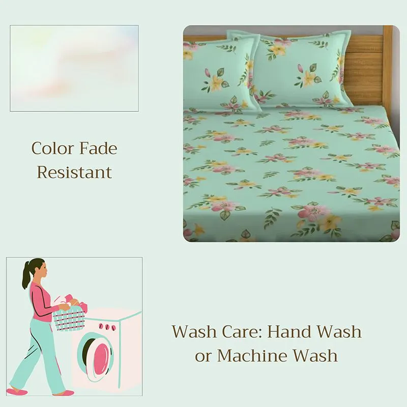 Clemeta Floral Microfiber Bedsheet (Light Green) - 130 GSM media 7