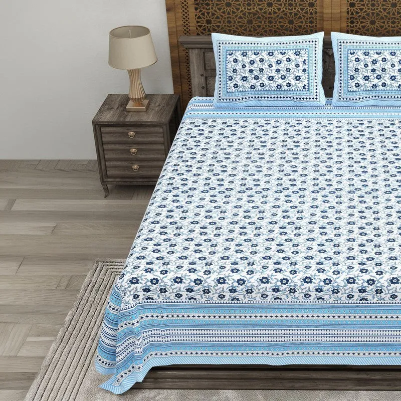 Crafto Cotton Bedsheet (Blue,White) - 240 TC media 3