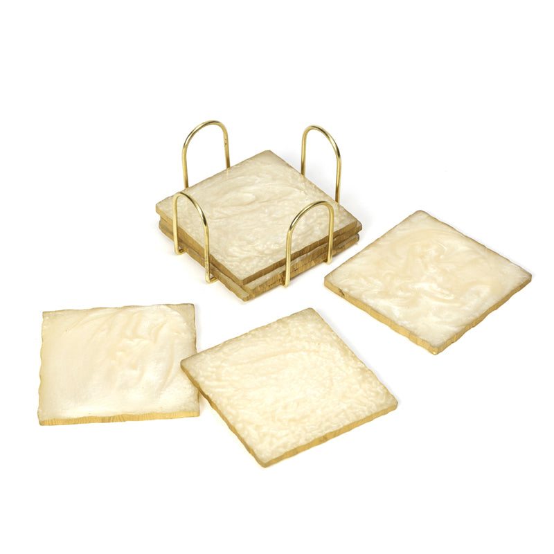 Nuxa Resin Coaster With Stand (Cream) - Seven Piece Set media 5