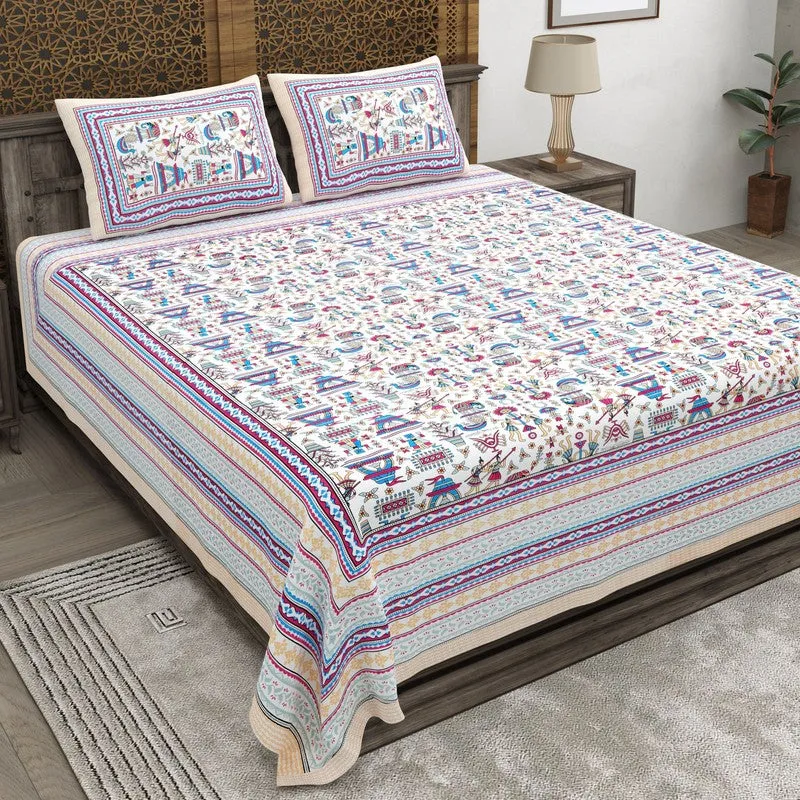 Royalus Cotton Bedsheet (Pink,White) - 240 TC media 1