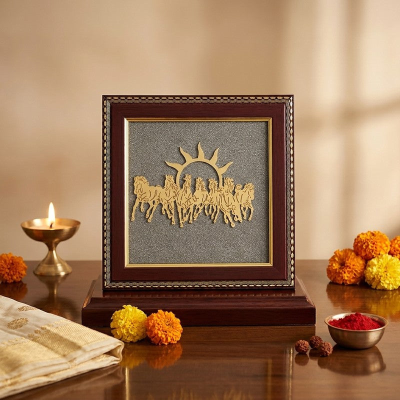 Suriya Dev On Golden Seven Horses Chariot Wall Art
