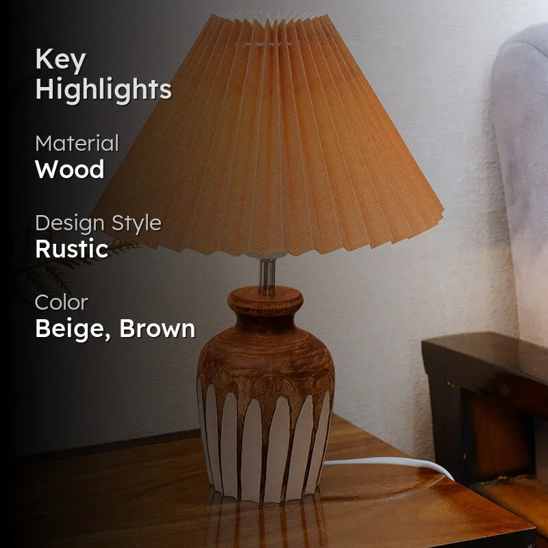 French Pleat Urn Wooden Table Lamp - Beige,Brown media 2