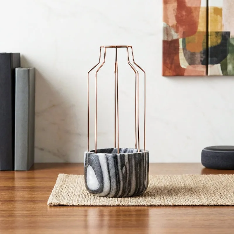 Copper Mesh Eartha Hand Crafted Marble Planter - Grey media 1
